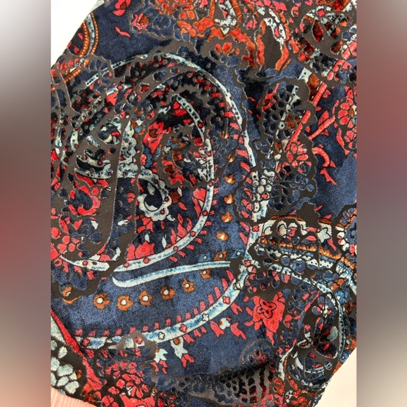 Mystree Velvet Burnout Bell Sleeve Top Sz Large Lace Up Festival Whimsigoth - Picture 2 of 8